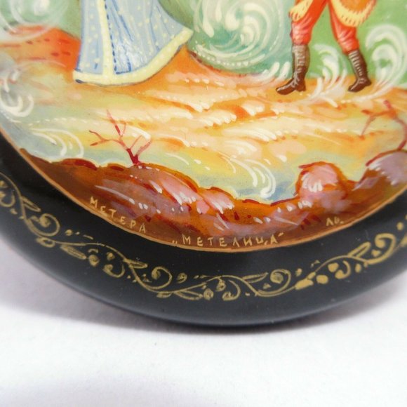 Vtg 1974 Mstera Lacquer Russian Trinket Box Metelitsa Handcrafted USSR w/ Papers - Picture 6 of 8